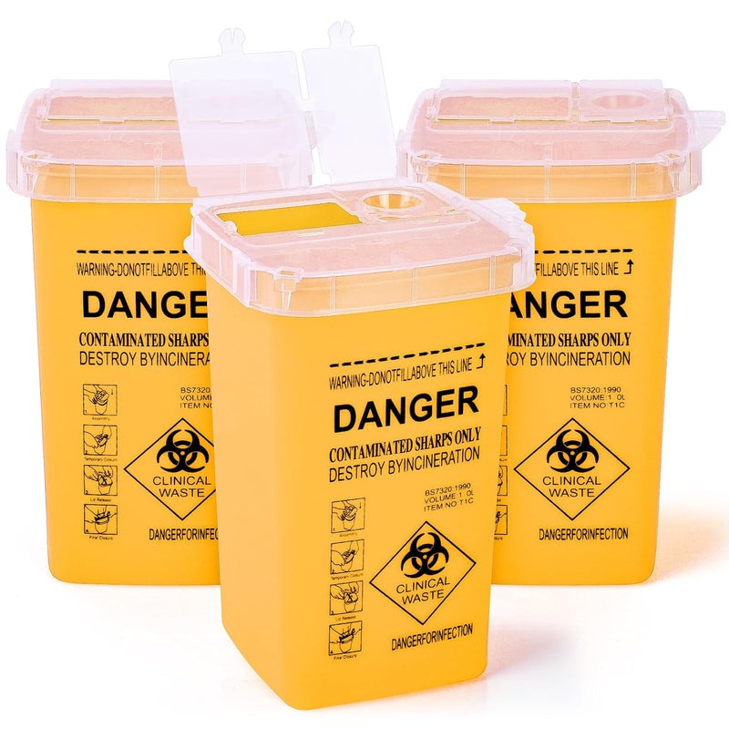 MITINU Yellow 3Quart (3 Pack) Sharps Container for Home Use, Needle Disposal Containers, Biohazard Containers, Syringe Disposal, Small Portable Container for Travel, Professional Sharp Waste Disposal - Image 1